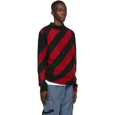 Off-white Distressed Striped Mohair-blend Sweater In Black Red | ModeSens