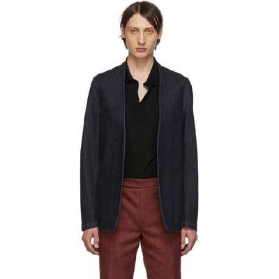 Shop Maison Margiela Indigo Denim Collarless Jacket In 470 Raw