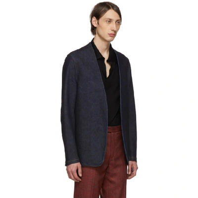 Shop Maison Margiela Indigo Denim Collarless Jacket In 470 Raw