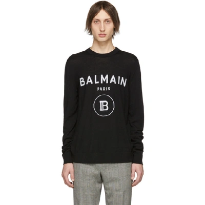 Shop Balmain Black And White Logo Crewneck Sweater In Eab Noir/bl