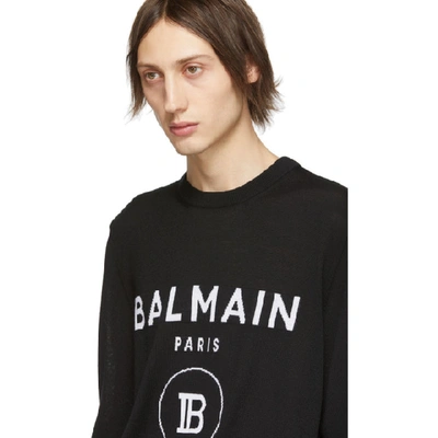 Shop Balmain Black And White Logo Crewneck Sweater In Eab Noir/bl