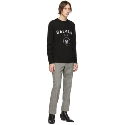 Shop Balmain Black And White Logo Crewneck Sweater In Eab Noir/bl