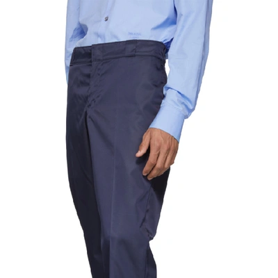 Shop Prada Navy Nylon Gabardine Trousers