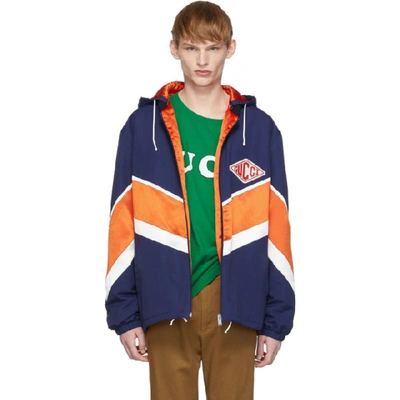 Shop Gucci Orange And Navy Technical Jacket In 4338ornmlk