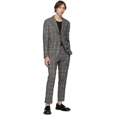 Shop Eidos Grey Wool Windowpane Plaid Trousers In Grey Plaid