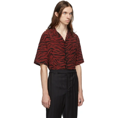 Shop Saint Laurent Red And Black Zebra Silk Shark Collar Shirt In 6276 Rubred