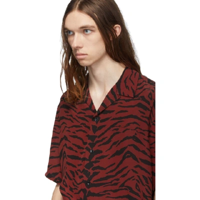 Shop Saint Laurent Red And Black Zebra Silk Shark Collar Shirt In 6276 Rubred