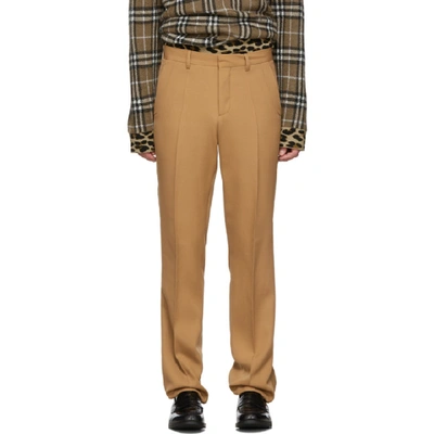 Shop Burberry Tan Canvas Formal Trousers In Light Walnu