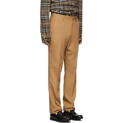 Shop Burberry Tan Canvas Formal Trousers In Light Walnu
