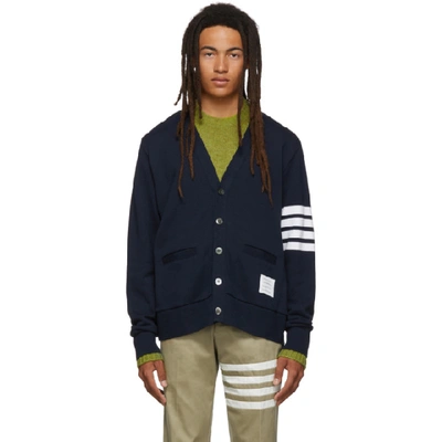 Shop Thom Browne Navy Classic Loopback 4-bar V-neck Cardigan In 415 Navy