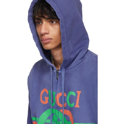 Shop Gucci Reversible Blue Logo Hoodie In 4804 Blue