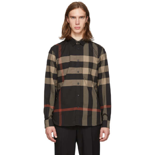 burberry check stretch cotton poplin shirt