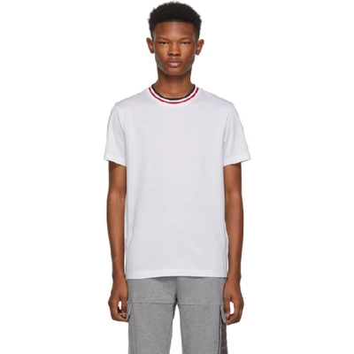 Shop Moncler White Maglia Contrast Collar T-shirt In 124-001.wht