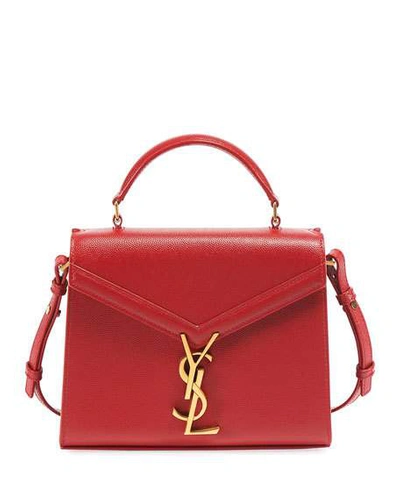 Shop Saint Laurent Cassandra Mini Grain De Poudre Leather Top-handle Bag In Red
