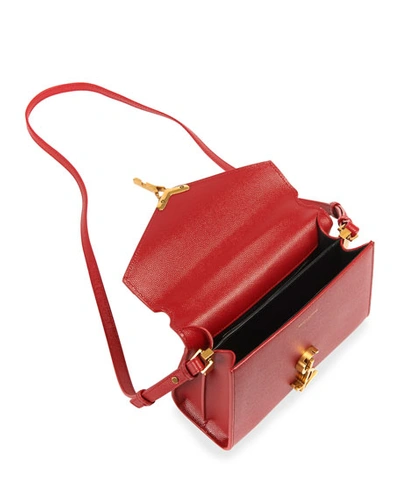 Shop Saint Laurent Cassandra Mini Grain De Poudre Leather Top-handle Bag In Red