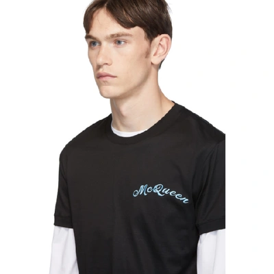 Shop Alexander Mcqueen Black Embroidered Logo T-shirt In 1000 Black