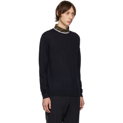 Shop Fendi Navy Forever  Knit Merino Sweater In F0pg9 Cobal