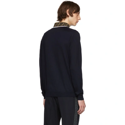 Shop Fendi Navy Forever  Knit Merino Sweater In F0pg9 Cobal