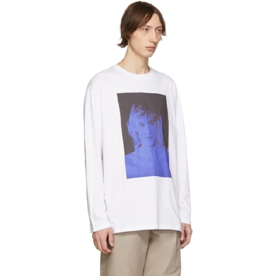 Shop Raf Simons White Blue Velvet Long Sleeve T-shirt In 00010 White