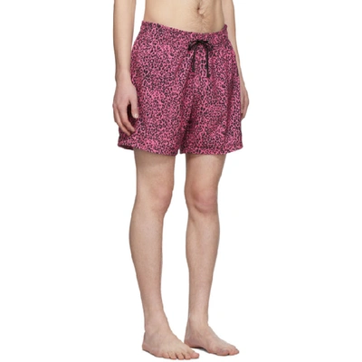 Shop Amiri Pink Leopard Swim Shorts In Npk Neon Pk