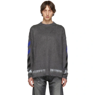 Shop Off-white Grey Mohair Diag Sweater In 0788 Melgry