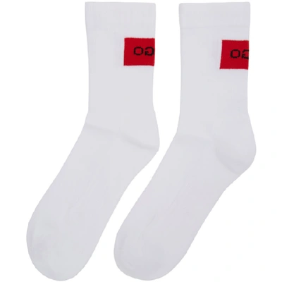 Shop Hugo Two-pack White And Red Reverse Logo Socks In 100white