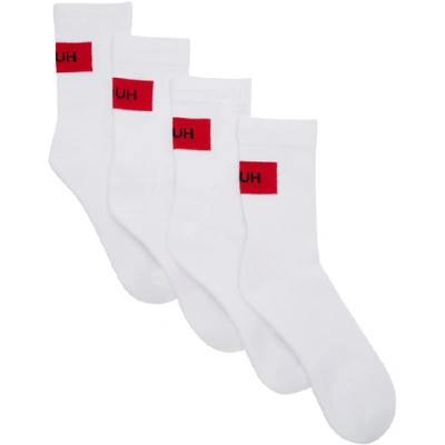 Shop Hugo Two-pack White And Red Reverse Logo Socks In 100white