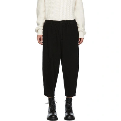 Shop Yohji Yamamoto Black Wool Side Button Trousers