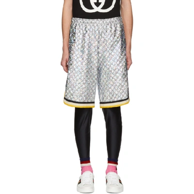 Shop Gucci Black And Silver Gg Printed Shorts In 1092 Silver