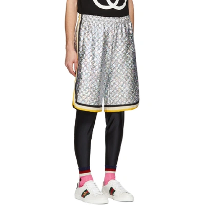 Shop Gucci Black And Silver Gg Printed Shorts In 1092 Silver