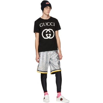 Shop Gucci Black And Silver Gg Printed Shorts In 1092 Silver