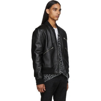 Shop Saint Laurent Black Leather Bomber Jacket In 1000 Black