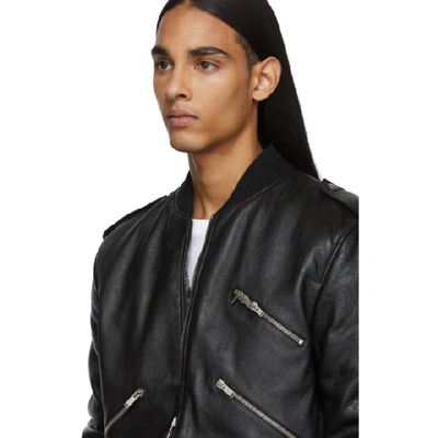 Shop Saint Laurent Black Leather Bomber Jacket In 1000 Black