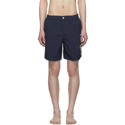 Shop Kenzo Navy Logo Swim Shorts In 77 Midblue