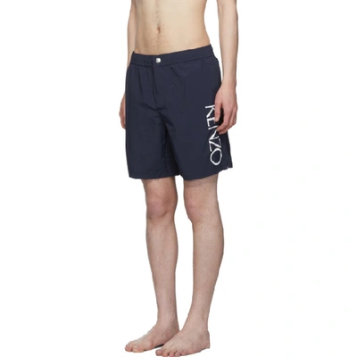 Shop Kenzo Navy Logo Swim Shorts In 77 Midblue