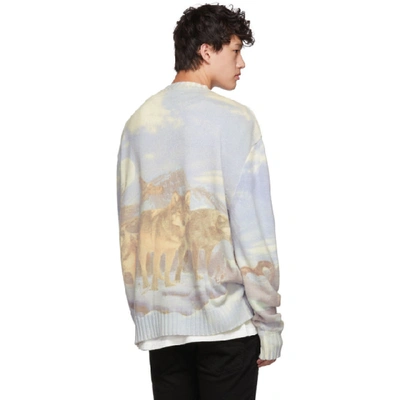 Shop Amiri Blue And Multicolor Wolves Sweater