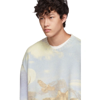 Shop Amiri Blue And Multicolor Wolves Sweater