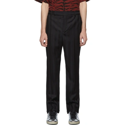 Shop Saint Laurent Black Straight Jacquard Stripes Trousers In 1000 Black