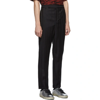 Shop Saint Laurent Black Straight Jacquard Stripes Trousers In 1000 Black