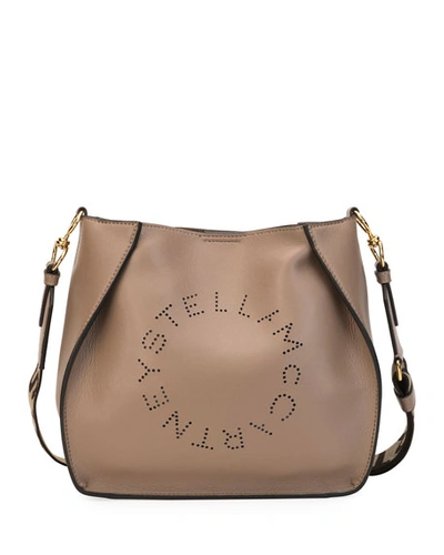 Shop Stella Mccartney Mini Perforated Logo Alter Napa Crossbody Bucket Bag In Taupe