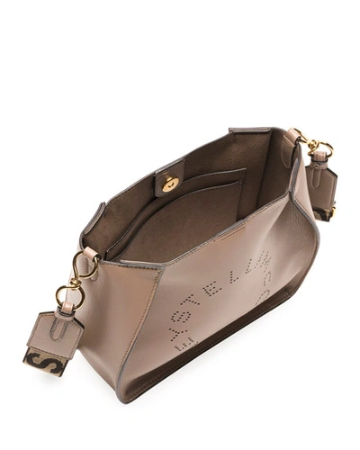 Shop Stella Mccartney Mini Perforated Logo Alter Napa Crossbody Bucket Bag In Taupe