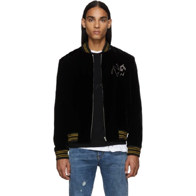 Shop Saint Laurent Black Velvet Teddy Radio Bomber Jacket