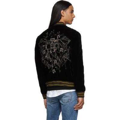 Shop Saint Laurent Black Velvet Teddy Radio Bomber Jacket