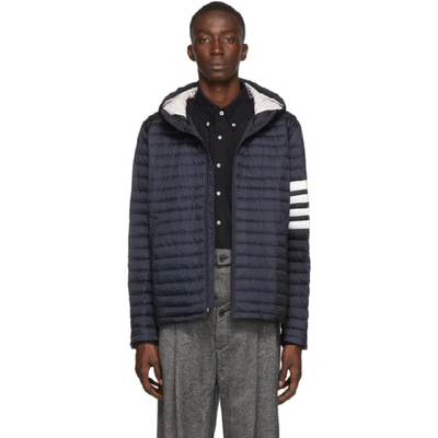 Shop Thom Browne Navy Down 4-bar Quilted Hooded Jacket In 415 Navy