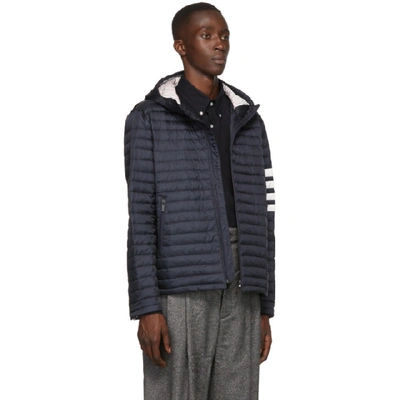 Shop Thom Browne Navy Down 4-bar Quilted Hooded Jacket In 415 Navy