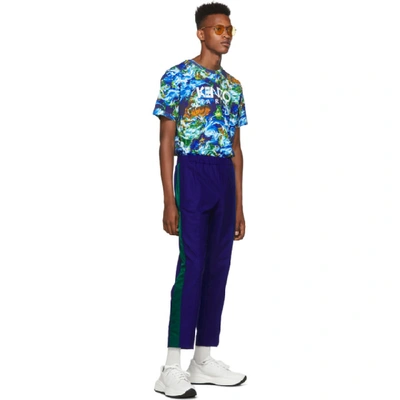 Shop Kenzo Blue Cropped Sideband Trousers In 74 Slateblu