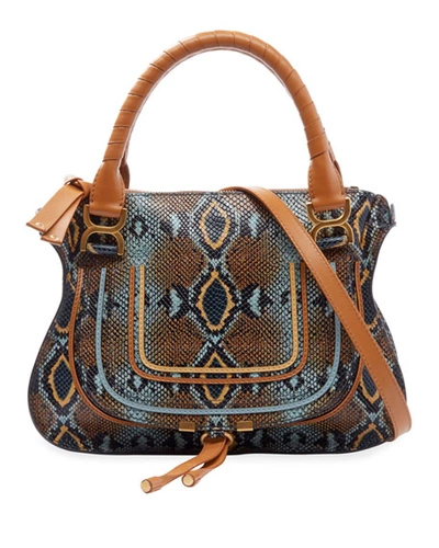 Shop Chloé Marcie Medium Python-print Double Carry Shoulder Bag In Light Blue