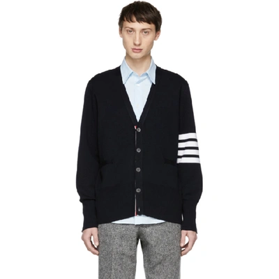 Shop Thom Browne Navy Milano Stitch Four Bar Cardigan In 415 Navy