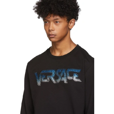 Shop Versace Black Rhinestone Logo Sweatshirt In A008 Nero