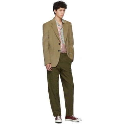 Shop Comme Des Garçons Homme Deux Comme Des Garcons Homme Deux Khaki Serge Stripe Trousers In 3 Khaki